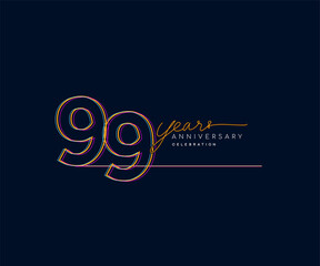 Fototapeta na wymiar 99th Years Anniversary Logotype with Colorful Multi Line Number Isolated on Dark Background.