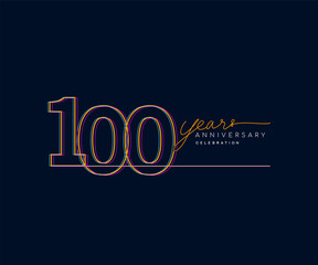 100th Years Anniversary Logotype with Colorful Multi Line Number Isolated on Dark Background.