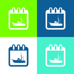 Boat Travel Date Daily Calendar Page Interface Symbol Flat four color minimal icon set