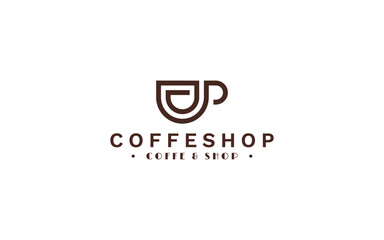 Coffeeshop sign with spiral mug | coffee tea symbol logo for food or drink