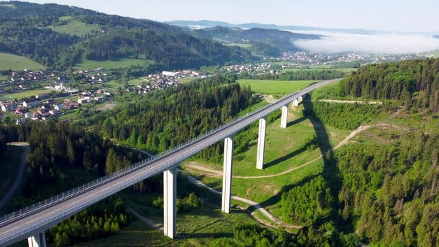 Aerial view on Valy Bridge, the tallest bridge in Slovakia.