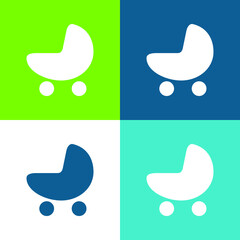 Baby Cradle Silhouette Flat four color minimal icon set