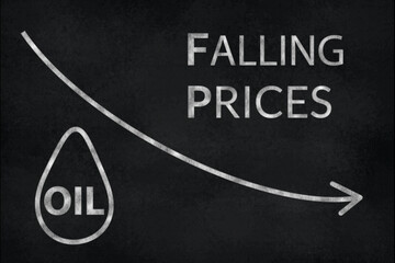 Falling oil price, chalk drawing on black slate board