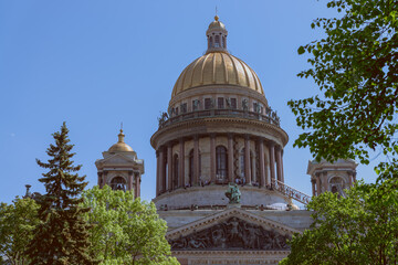 Close view of the dome of Saint Isaac's Cathedral  in Saint Petersburg
