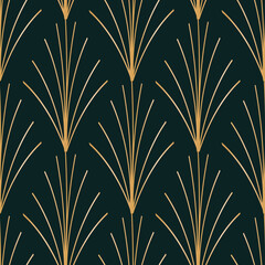 Vector golden leaves art deco seamless pattern