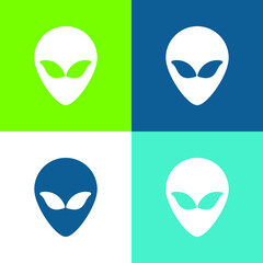 Alien Head Flat four color minimal icon set