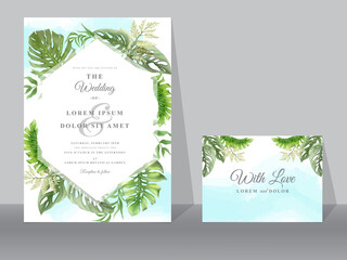 Fototapeta na wymiar Wedding invitation card greenery leaves design