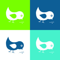 Bird Eating Seeds Flat four color minimal icon set