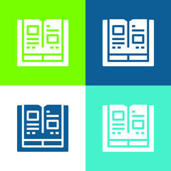 Book Flat four color minimal icon set