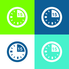 15 Minute Mark On Clock Flat four color minimal icon set