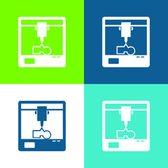 3d Printer In A Square Of A Window Flat four color minimal icon set