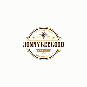 Honey bee vintage emblem logo template