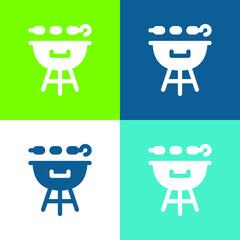 BBQ Grill Flat four color minimal icon set