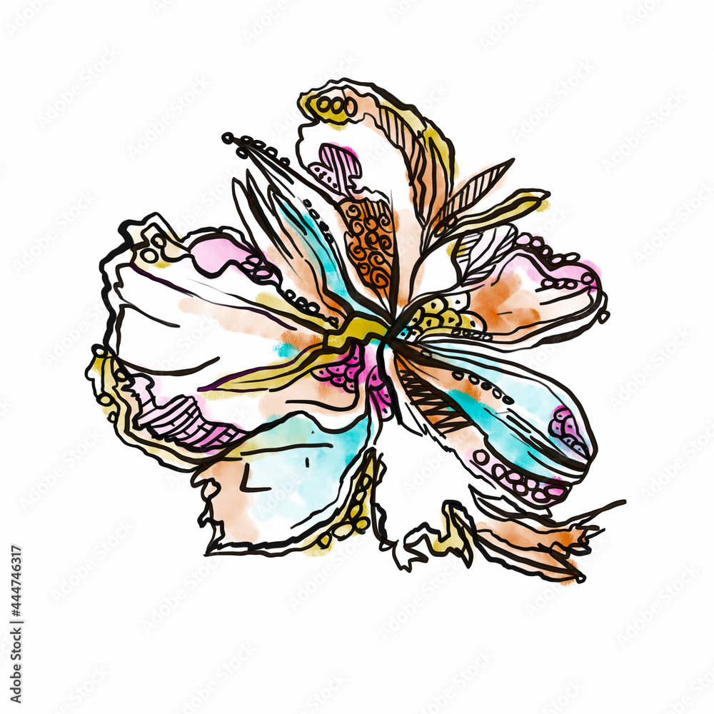 Poster Watercolor Tropical Flower and Leaf Illustration For Patterns and Decorative