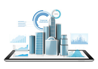 Buildings Diagrams and Charts Being Projected From A Digital Tablet