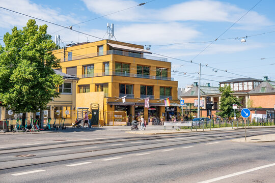 Stockholm, Sweden - July 5 2021: ABBA museum building at Djurgarden in Stockholm, museum in Sweden. Popular attraction and tourist destination.