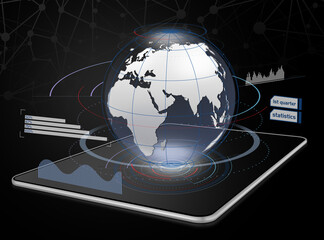 Fototapeta premium World hologram displayed on a digital tablet