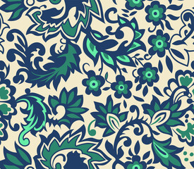 Seamless vector floral wallpaper. Decorative vintage pattern in classic style with flowers, leaves and twigs. Vector graphic design.