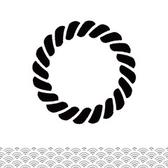 お正月に幸せを祈って飾るしめ縄。和柄のパターン。白地にモノクロのベクターイラスト。