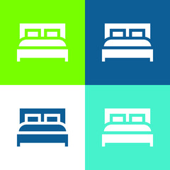 Bed Flat four color minimal icon set