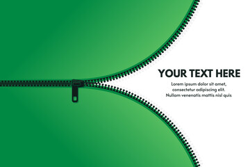 Zipper background. Zip pulls, clothes zip lock accessories banner with text space, vector concept template illustration. Slide fasteners poster template © WinWin
