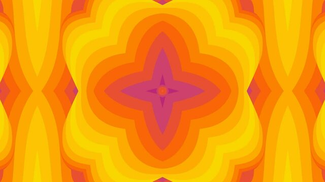 Colorful kaleidoscope seamless loop 4k. Neon graphic abstract modern bright red orange animation. 80s style.