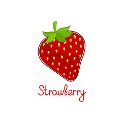 Stawberry red summer fruit, white background. Vector graphic illustration. Vegetarian cafe print, poster, card. Natural, organic dessert sweet, fresh berry