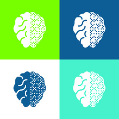 Brain Flat four color minimal icon set