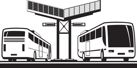 Buses at station with solar panels - vector illustration