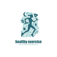 women running for healthy logo design illustration