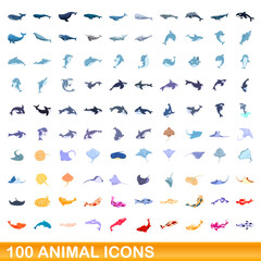 100 animal icons set. Cartoon illustration of 100 animal icons vector set isolated on white background