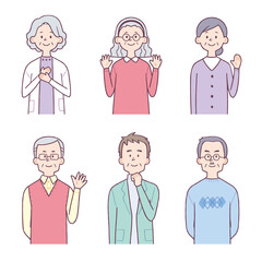 老人　上半身　嬉しい表情セット