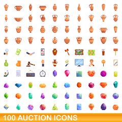 100 auction icons set. Cartoon illustration of 100 auction icons vector set isolated on white background