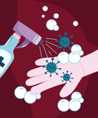 disinfect hands with spray