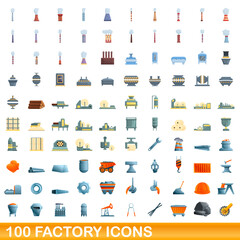 100 factory icons set. Cartoon illustration of 100 factory icons vector set isolated on white background
