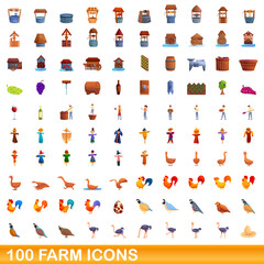 100 farm icons set. Cartoon illustration of 100 farm icons vector set isolated on white background
