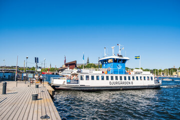 Stockholm, Sweden - July 3 2021: Ferry station at the Gröna Lund Amusement Park in Stockholm,...