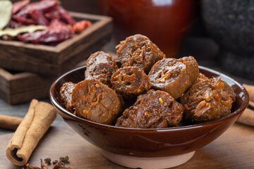 Delicious spicy duck neck in bowl