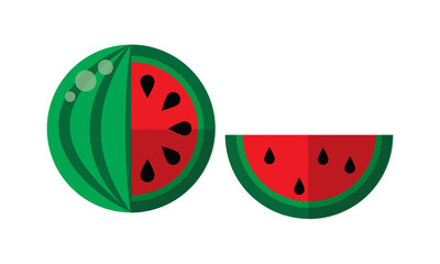 Flat vector illustration of whole and sliced watermelon, editable EPS 10