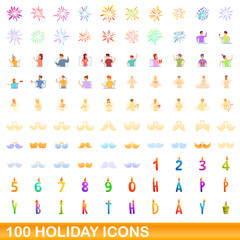 Fototapeta na wymiar 100 holiday icons set. Cartoon illustration of 100 holiday icons vector set isolated on white background