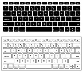Laptop computer keyboard. Black and white button version. Vector illustration 