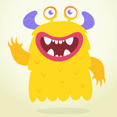 Funny cartoon furry monster character. Illustration of cute and happy mythical alien