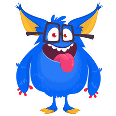 Funny cartoon furry monster character. Illustration of cute and happy mythical alien