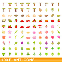 100 plant icons set. Cartoon illustration of 100 plant icons vector set isolated on white background
