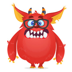 Funny cartoon furry monster character. Illustration of cute and happy mythical alien