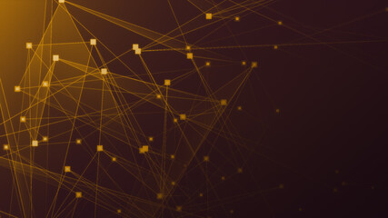 Abstract orange polygon tech network with connect technology background. Abstract dots and lines texture background. 3d rendering.