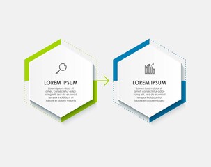 Vector Infographic design illustration business template with icons and 2 options or steps. Can be used for process diagram, presentations, workflow layout, banner, flow chart, info graph