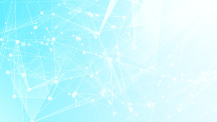 Abstract blue white polygon tech network with connect technology background. Abstract dots and lines texture background. 3d rendering.