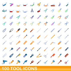 100 tool icons set. Cartoon illustration of 100 tool icons vector set isolated on white background