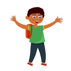 A cheerful boy with a backpack in a cartoon style.